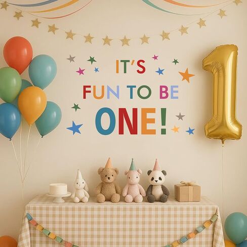 Gostman It's Fun to Be One Wall Decal | Colorful First Birthday Decorations, Fun to Be One Theme Party Supplies in Kuwait