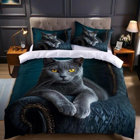 Cat Toddler Bedding Set, Animal Toddler Duvet Cover, Cat Comforter Cover & 1 Pillow Sham, Super Soft Microfiber with Zipper & Ties, All Season B394 in Kuwait