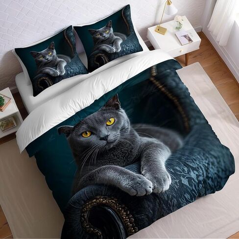Cat Toddler Bedding Set, Animal Toddler Duvet Cover, Cat Comforter Cover & 1 Pillow Sham, Super Soft Microfiber with Zipper & Ties, All Season B394 in Kuwait