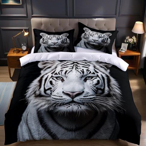 3D Tiger Duvet Cover Toddler, Animal Bedding Set 2 Piece, 3D Tiger Bedroom Decor & Gift, Soft Microfiber Toddler Comforter Cover and 1 Pillow Sham, with Zipper Closure & Ties B386 in Kuwait