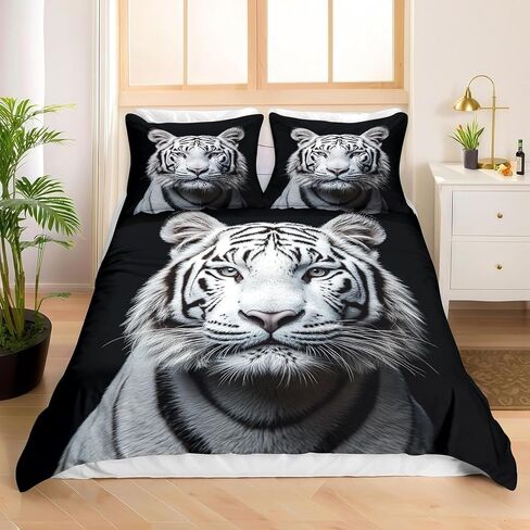 3D Tiger Duvet Cover Toddler, Animal Bedding Set 2 Piece, 3D Tiger Bedroom Decor & Gift, Soft Microfiber Toddler Comforter Cover and 1 Pillow Sham, with Zipper Closure & Ties B386 in Kuwait