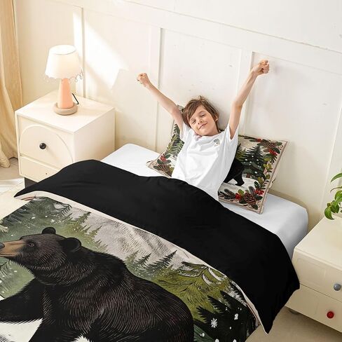 Feelyou Bear and Pinecone Duvet Cover Toddler Size Rustic Cabin Lodge Bedding Set Breathable Soft Wildlife and Nature Comforter Cover 2Pcs Bedroom Decor in Kuwait