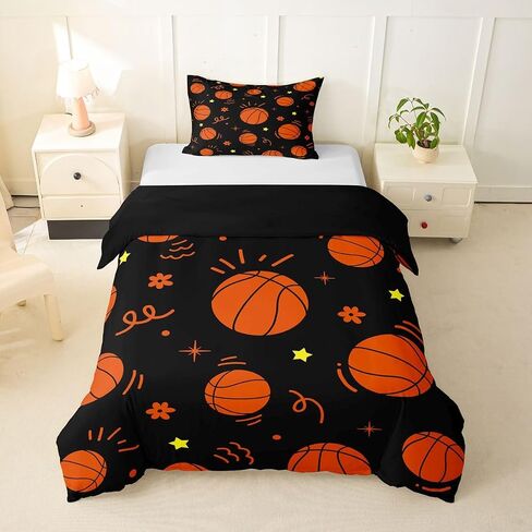 jejeloiu Basketball Duvet Cover Toddler Size Gaming Sports Bedding Set for Boys Girls Ball Games Comforter Cover Gift for Basketball Lover Bedroom Decor 2Pcs Black in Kuwait