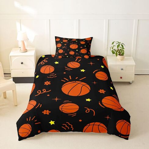 jejeloiu Basketball Duvet Cover Toddler Size Gaming Sports Bedding Set for Boys Girls Ball Games Comforter Cover Gift for Basketball Lover Bedroom Decor 2Pcs Black in Kuwait