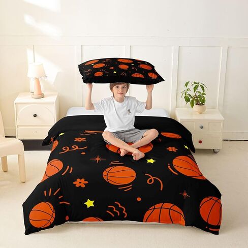 jejeloiu Basketball Duvet Cover Toddler Size Gaming Sports Bedding Set for Boys Girls Ball Games Comforter Cover Gift for Basketball Lover Bedroom Decor 2Pcs Black in Kuwait