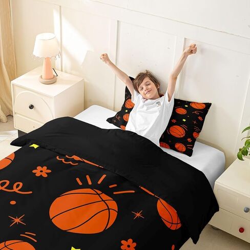jejeloiu Basketball Duvet Cover Toddler Size Gaming Sports Bedding Set for Boys Girls Ball Games Comforter Cover Gift for Basketball Lover Bedroom Decor 2Pcs Black in Kuwait
