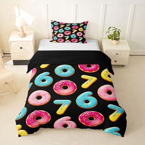 jejeloiu Six Seven 6 8 Duvet Cover Toddler Size Six Seven Bedding Set for Boys Girls 6 7 Comforter Cover Donut Print Bedroom Decor 2Pcs Candy Print in Kuwait