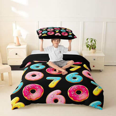 jejeloiu Six Seven 6 8 Duvet Cover Toddler Size Six Seven Bedding Set for Boys Girls 6 7 Comforter Cover Donut Print Bedroom Decor 2Pcs Candy Print in Kuwait
