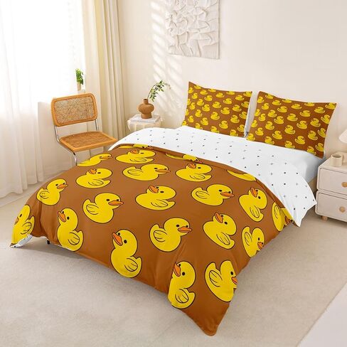Funny Duck Duvet Cover Set,Lovely Animal Comforter Cover Toddler Size Farmhouse Livestock Animal 2 Pcs Bedding Set with Zipper Ties for Kids Boys Girls Bedroom Decor(No Comforter),Orange Brown in Kuwait