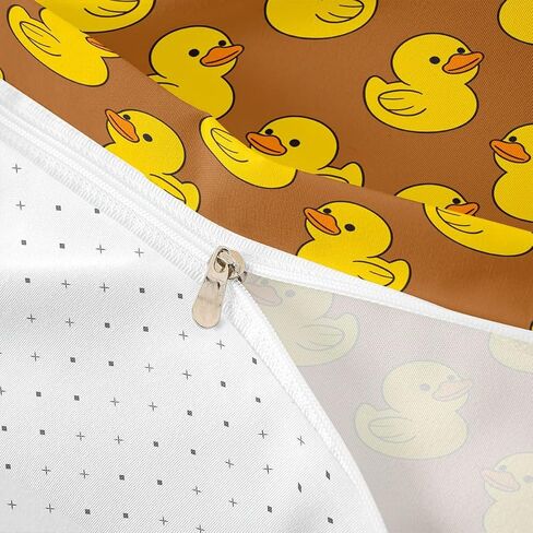 Funny Duck Duvet Cover Set,Lovely Animal Comforter Cover Toddler Size Farmhouse Livestock Animal 2 Pcs Bedding Set with Zipper Ties for Kids Boys Girls Bedroom Decor(No Comforter),Orange Brown in Kuwait