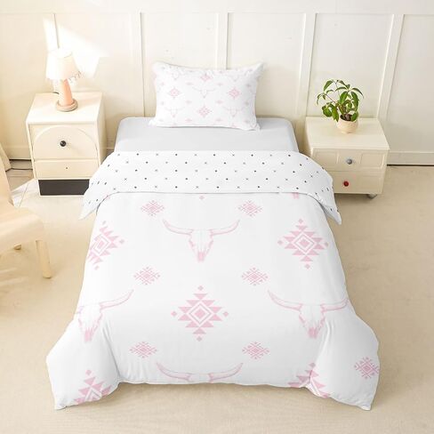 jejeloiu Southwestern Duvet Cover Toddler Size Geometric Bedding Set Breathable Soft Cow Skull Comforter Cover 2Pcs Bohemia Bedroom Decor Tribal in Kuwait