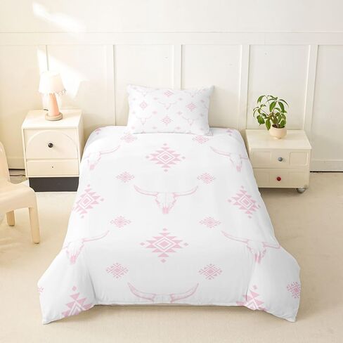 jejeloiu Southwestern Duvet Cover Toddler Size Geometric Bedding Set Breathable Soft Cow Skull Comforter Cover 2Pcs Bohemia Bedroom Decor Tribal in Kuwait