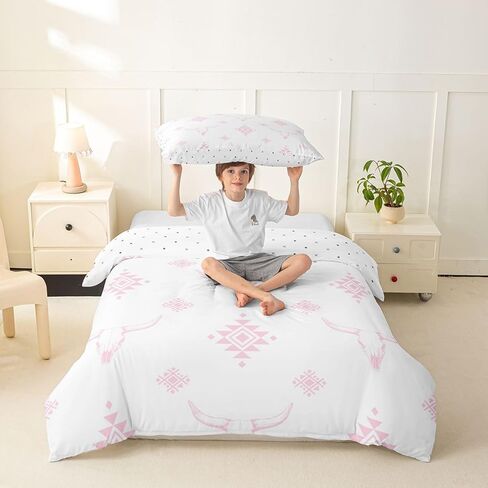 jejeloiu Southwestern Duvet Cover Toddler Size Geometric Bedding Set Breathable Soft Cow Skull Comforter Cover 2Pcs Bohemia Bedroom Decor Tribal in Kuwait