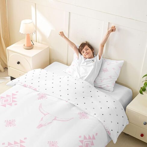 jejeloiu Southwestern Duvet Cover Toddler Size Geometric Bedding Set Breathable Soft Cow Skull Comforter Cover 2Pcs Bohemia Bedroom Decor Tribal in Kuwait