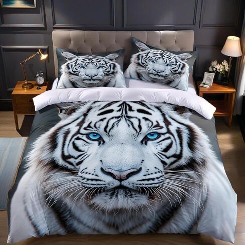 Animal Toddler Bedding Set, 3D Tiger Toddler Duvet Cover, Animal Comforter Cover & 1 Pillow Sham, Super Soft Microfiber with Zipper & Ties, All Season B458 in Kuwait