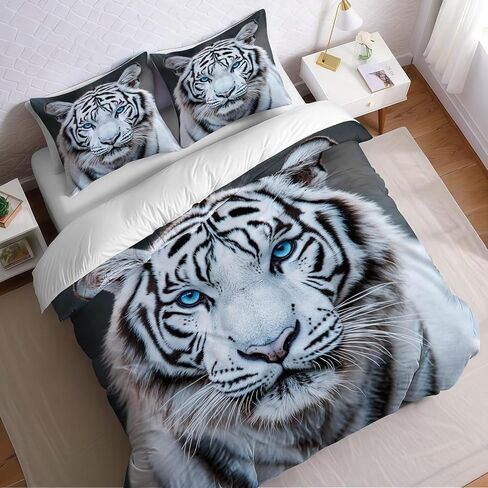 Animal Toddler Bedding Set, 3D Tiger Toddler Duvet Cover, Animal Comforter Cover & 1 Pillow Sham, Super Soft Microfiber with Zipper & Ties, All Season B458 in Kuwait