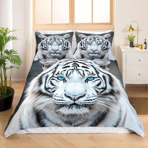 Animal Toddler Bedding Set, 3D Tiger Toddler Duvet Cover, Animal Comforter Cover & 1 Pillow Sham, Super Soft Microfiber with Zipper & Ties, All Season B458 in Kuwait