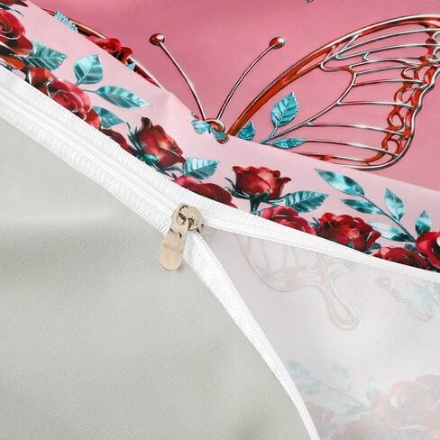Feelyou Butterfly Duvet Cover Toddler Size Red Rose Bedding Set Breathable Soft Romantic Comforter Cover 2Pcs Bedroom Decor in Kuwait