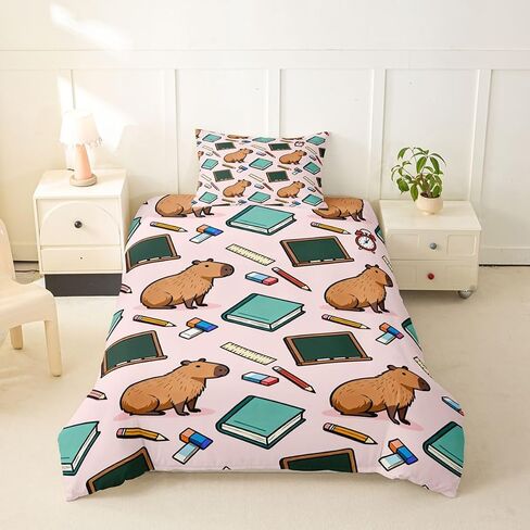 Feelyou Capybara Student Duvet Cover Toddler Size Cute Pink Animal Print Bedding Set Breathable Soft Kawaii Comforter Cover 2Pcs Bedroom Decor in Kuwait
