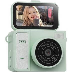 2K 1.47 Inch Flip Lens Mini CCD Camera | Retro Mini Camera 30g Pocket Size Support Up To 128GB TF Card(64GB Memory,Matte Silver Pink) in Kuwait