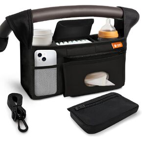 Universal Stroller Organizer Bag - Stroller Caddy Organizer with XL Insulated Cup Holder (x2), Phone Holder, Wipes Dispenser, Zip-Off Wrist Bag & Clip-On Shoulder Strap, Baby Travel Gear in Saudi Arabia