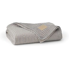 BOLL & BRANCH Sunday Throw Blanket, 70" x 45", Heathered Oatmeal/Pewter | 100% Organic Luxury Cotton, Plush Ribbed Knit, Sweater-Like Softness in Saudi Arabia