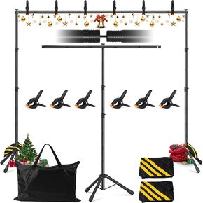 Backdrop Stand Kit 10x7.5 ft 3-in-1 T-Shape Adjustable for Photography | Portable Background Stand Kit with Carrying Bag, 6 Clamps, 2 Sandbags for Parties, Video Studio, Indoor and Outdoor Use in Saudi Arabia