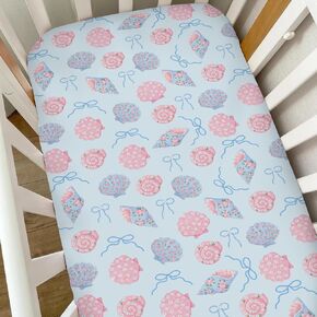 Boho Beach Seashells Floral Baby Crib Sheets for Girls Pink Conch Flowers Soft Snug Fitted Crib Mattress Covers for 52''x28'' Standard Crib & Toddler Mattress Girly Summer Nursery Bed Sheets in Kuwait