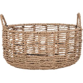Round Seagrass Storage Basket with Handles - Handwoven Wicker Basket (12.01"Dx5.51"H) in Saudi Arabia