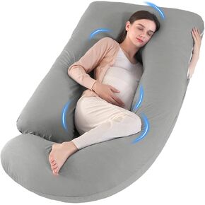 U Shaped Pregnancy Pillow for Sleeping, Maternity Body Pillow for Women | 65'' Dark Grey Soft Maternity Pillow for Pregnant Women Removable Cover, Full Body Support for Back/Belly/Hips/Legs in Saudi Arabia