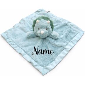 SONA G DESIGNS Personalized with Name Dinosaur Lovie Security Blanket, Teal Dino Dinosaur Plush with Satin Trim, 14x14 Inches, Baby Sleep Aid, 0-36 Months in Saudi Arabia