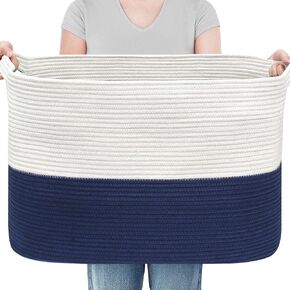 Extra Large Blanket Basket, 22" x 17" x 12" Rectangle Blanket Storage for Living Room, Soft Kids Dog Toy Basket Bin, Cotton Rope Baskets for Storage, Woven Throw Pillow Organizer Holder in Saudi Arabia