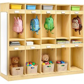 20-Section Classroom Coat Locker with Shatterproof Locker Mirror, Layered Storage,Daycare Cubbies with 10 Hooks & Acrylic Name Plates,Kindergarten Lockers for Nursery,Home,School in Kuwait
