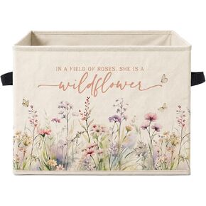 Floral Girls Nursery Storage Box Bins with Handles, in a Field of Roses She is a Wildflower Foldable Organizer Basket Toybox for Girls Room Nursery Bathroom Home Clothes Toys Books in Kuwait