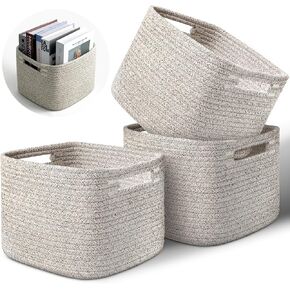 3 Pack Cotton Rope Storage Baskets, 9"x9"x7" Cube Organizer Bins | with Reinforced Handles for Toys, Clothes, Towels, Shelf – Natural Gift Baskets for Nursery, Bathroom, Pantry in Kuwait