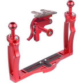 Milageto Underwater Filming Bracket Stable Footage Aluminum Alloy Double Handle Frame for Diving, Red, Handheld with Shutter in Kuwait