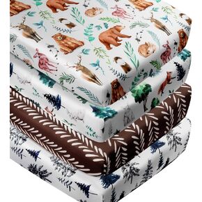4 Pack Woodland Forest Animals Wood Neutral Unisex Fitted Baby Crib Sheets Set for Baby Boys or Girls in Saudi Arabia
