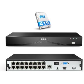 ZOSI 16CH NVR Network Video Recorder PoE Security Camera System, 4TB HDD | 2 SATA Ports, 24/7 Recording, Playback, AI Human/Vehicle Detection, 32CH Expandable, Only Work with ZOSI PoE IP Cameras in Kuwait