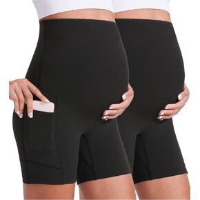 شورت راكب الدراجة النارية للحمل مع جيوب 8 بوصة/5 بوصة | فوق البطن، خصر مرتفع، مريح، ناعم زبداني، يوجا الحمل، التمرين، نشيط، صالة الألعاب الرياضية، صديق للصدمات، بعد الولادة in Kuwait