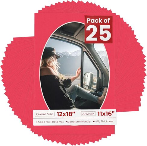 12x18 Mat Bevel Cut for 11x16 Photos - Precut Fresh Linen Canvas Oval Shaped Photo Mat Board Opening - Acid Free Matte to Protect Your Pictures - Bevel Cut for Family Photos, Pack of 1 Matboard in Kuwait