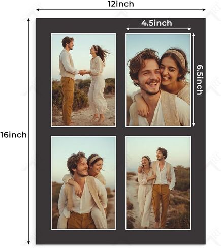Golden State Art, 5 Pack 12x16 Collage Mats for Four 5x7 Photos Black | Pre-Cut includ 4 4.5x6.5 Opening, Acid Free,White Core Bevel Cut 4-Ply Thick For Pictures Print Graduations and Art Display in Kuwait