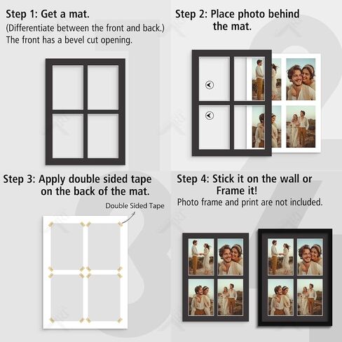 Golden State Art, 5 Pack 12x16 Collage Mats for Four 5x7 Photos Black | Pre-Cut includ 4 4.5x6.5 Opening, Acid Free,White Core Bevel Cut 4-Ply Thick For Pictures Print Graduations and Art Display in Kuwait