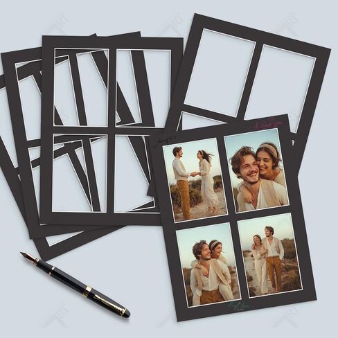 Golden State Art, 5 Pack 12x16 Collage Mats for Four 5x7 Photos Black | Pre-Cut includ 4 4.5x6.5 Opening, Acid Free,White Core Bevel Cut 4-Ply Thick For Pictures Print Graduations and Art Display in Kuwait