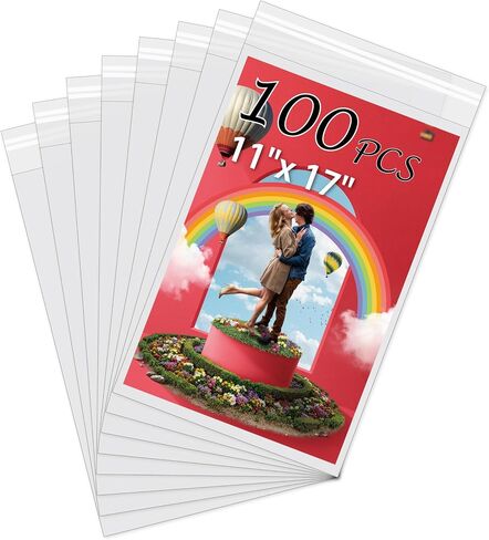 100 Pack Acid-Free Crystal Clear Sleeves Storage Bags for 16x20 Art Prints | Pictures, Photos, Frame Mats (Bag Size: 16 1/2" x20 1/2") in Saudi Arabia