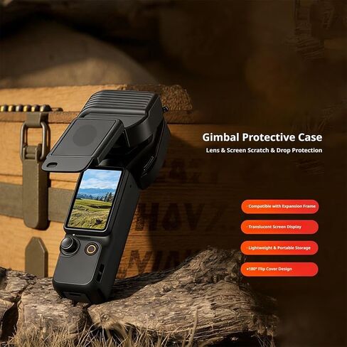 Protective Case for DJI Osmo Pocket 4, 180° Flip Cover Shockproof Shell, Scratch Protection with Visible Charging, Ultra-Light 28g Travel Case for Pocket 4 Accessories in Kuwait
