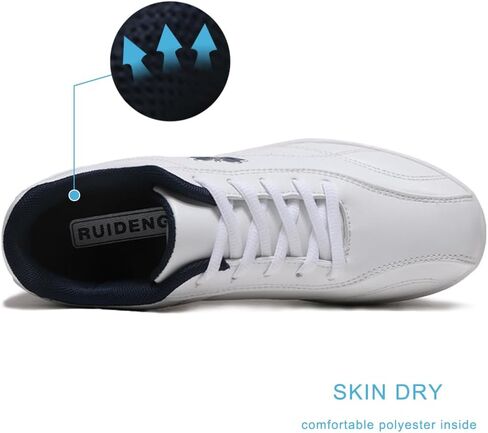 RUIDENG Walking Sneakers for Women Comfy | Womens Tennis Shoes Work Long Hours | Waterproof Leather Thick Rocker Bottom White Blue Size 7 in Kuwait