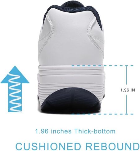 RUIDENG Walking Shoes for Women Supportive | Work Sneakers Whole Day Standing | Waterproof Leather Thick Rocker Bottom White Blue Size 9 in Kuwait