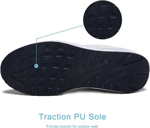 RUIDENG Walking Shoes for Women Supportive | Work Sneakers Whole Day Standing | Waterproof Leather Thick Rocker Bottom White Blue Size 9 in Kuwait