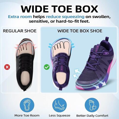 Women's Orthopedic Wide Barefoot Outdoor Shoes: Vintage Arch Support Plantar Fasciitis Supportive Neuropathy Pain Relief, Outdoor Athletic Leisure Sport Sneakers Purple Size 10 in Kuwait