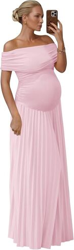 Fivsole Off Shoulder Maternity Dresses for Photoshoot Pleated Baby Shower Dress Long Formal Pregnancy Gowns in Kuwait